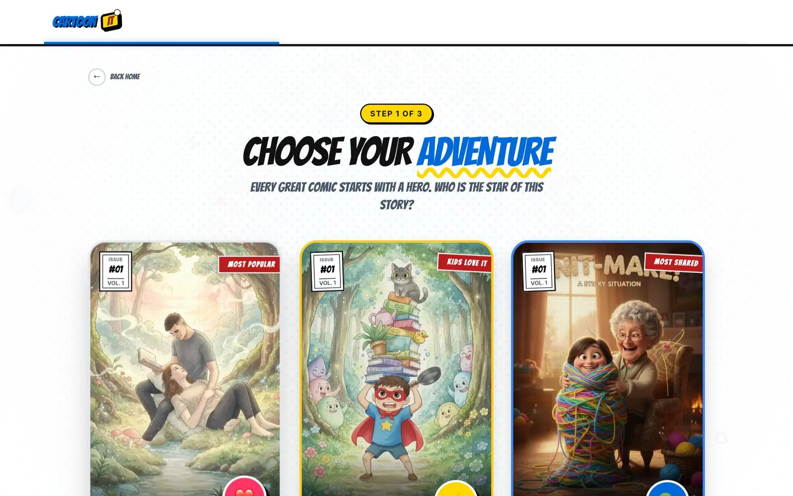 Cartoon It creator, step 1: choose a story template